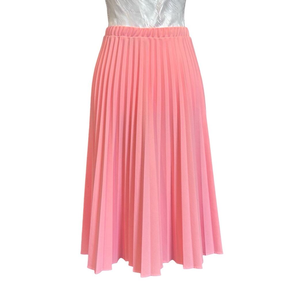 Vintage 80s Pleated Pink Midi Skirt Sz Medium - Picture 3 of 14